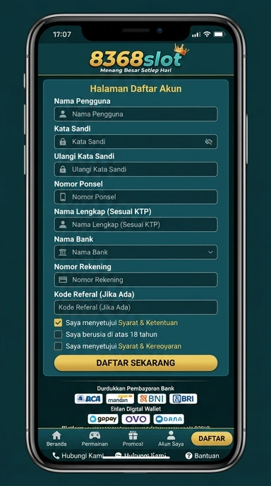 Tampilan halaman daftar 8368slot