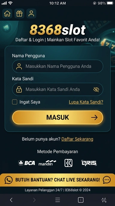 Tampilan halaman login 8368slot