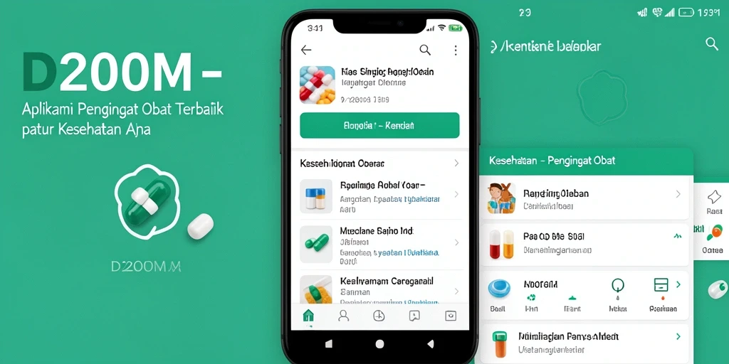 Antarmuka pengguna D200M menampilkan pengingat obat yang jelas dan informatif.