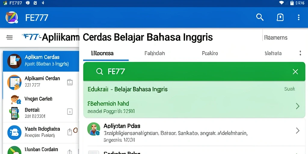 Tampilan antarmuka aplikasi FE777 untuk belajar bahasa Inggris.