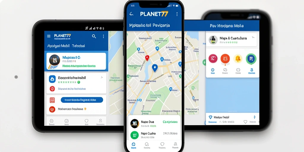 Tampilan antarmuka utama aplikasi navigasi PLANET77 yang memudahkan pengguna.